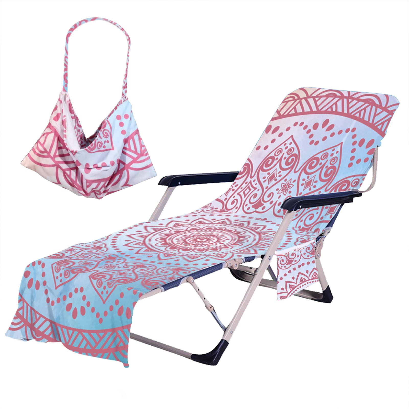 Photo 1 of Bohemia Beach Chair Cover with Side Pockets Thick and Quick Dry Chaise Lounge Chair Towel Cover for Sun Lounger Pool Sunbathing Garden Beach Hotel No Sliding