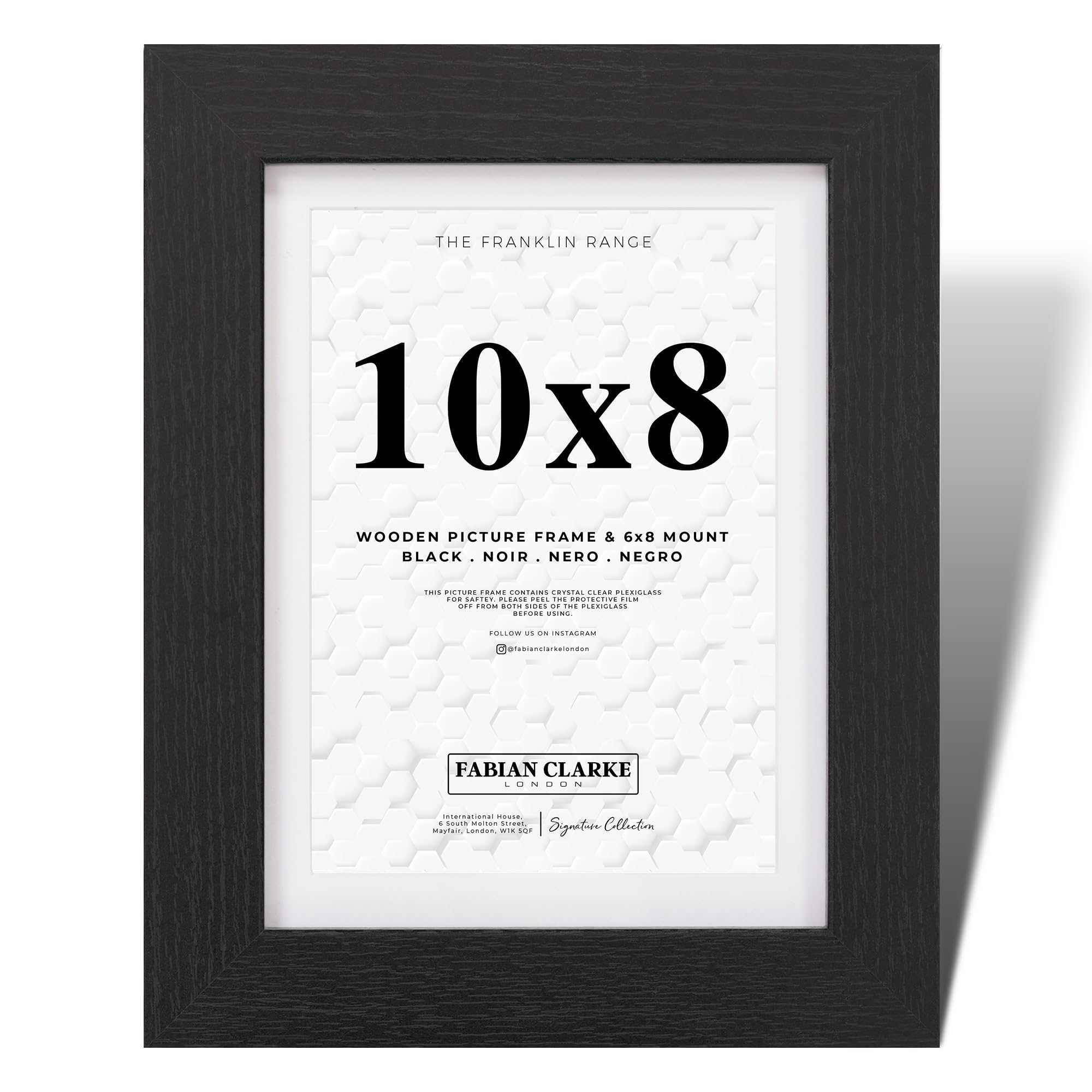 Fabian Clarke London® 10x8 Picture Photo Frame Black with 8x6 White Mount Hang Portrait or Landscape