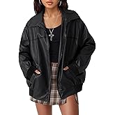 GraceSelect Women's Faux Oversized Leather Jacket Zip Up Motorcycle Bomber Spring Jackets 2026 Vintage Y2K Tops Winter Coats