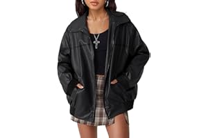 GraceSelect Women's Faux Oversized Leather Jacket Zip Up Motorcycle Bomber Fall Jackets 2025 Vintage Y2K Tops Winter Coats