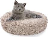 Enjamoy Plush Donut Dog Bed Calming Round Plush Self-Warming 50cm Brown