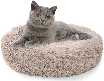 Enjamoy Plush Donut Dog Bed Calming Round Plush Self-Warming 50cm Brown