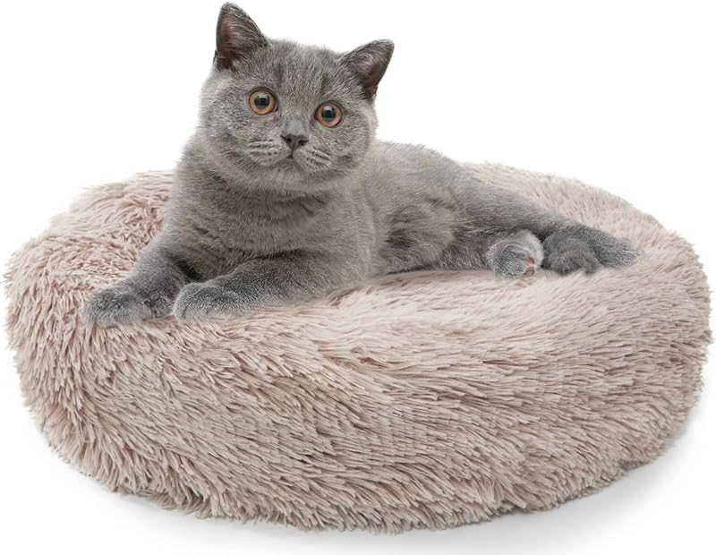 Enjamoy Plush Donut Dog Bed Calming Round Plush Self-Warming 50cm Brown
