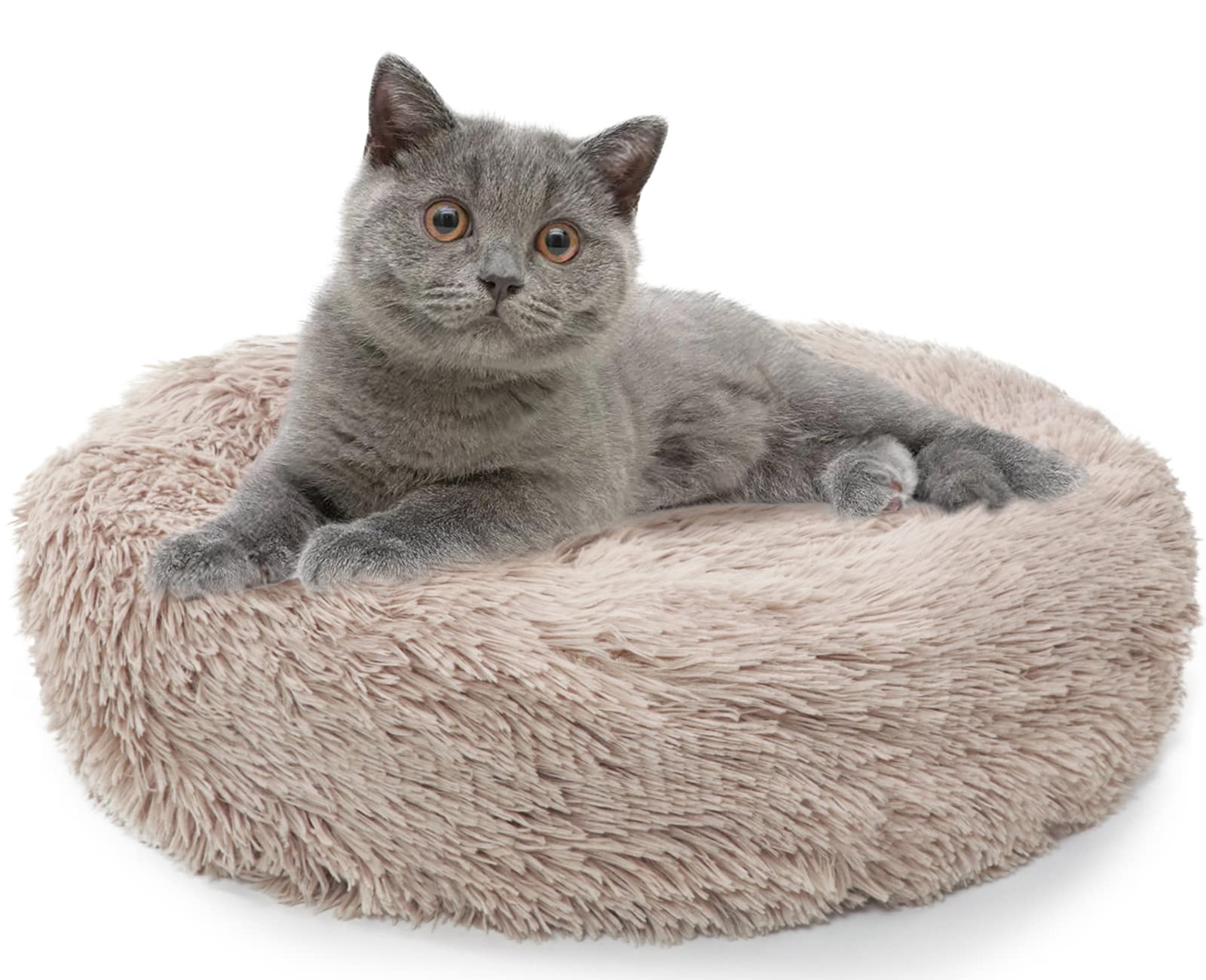 Enjamoy Plush Donut Dog Bed, Calming Round Dog Cat Bed Soft and Fluffy Cuddler Pet Cushion Self-Warming Puppy Beds Machine Washable, Brown 50cm — image 1