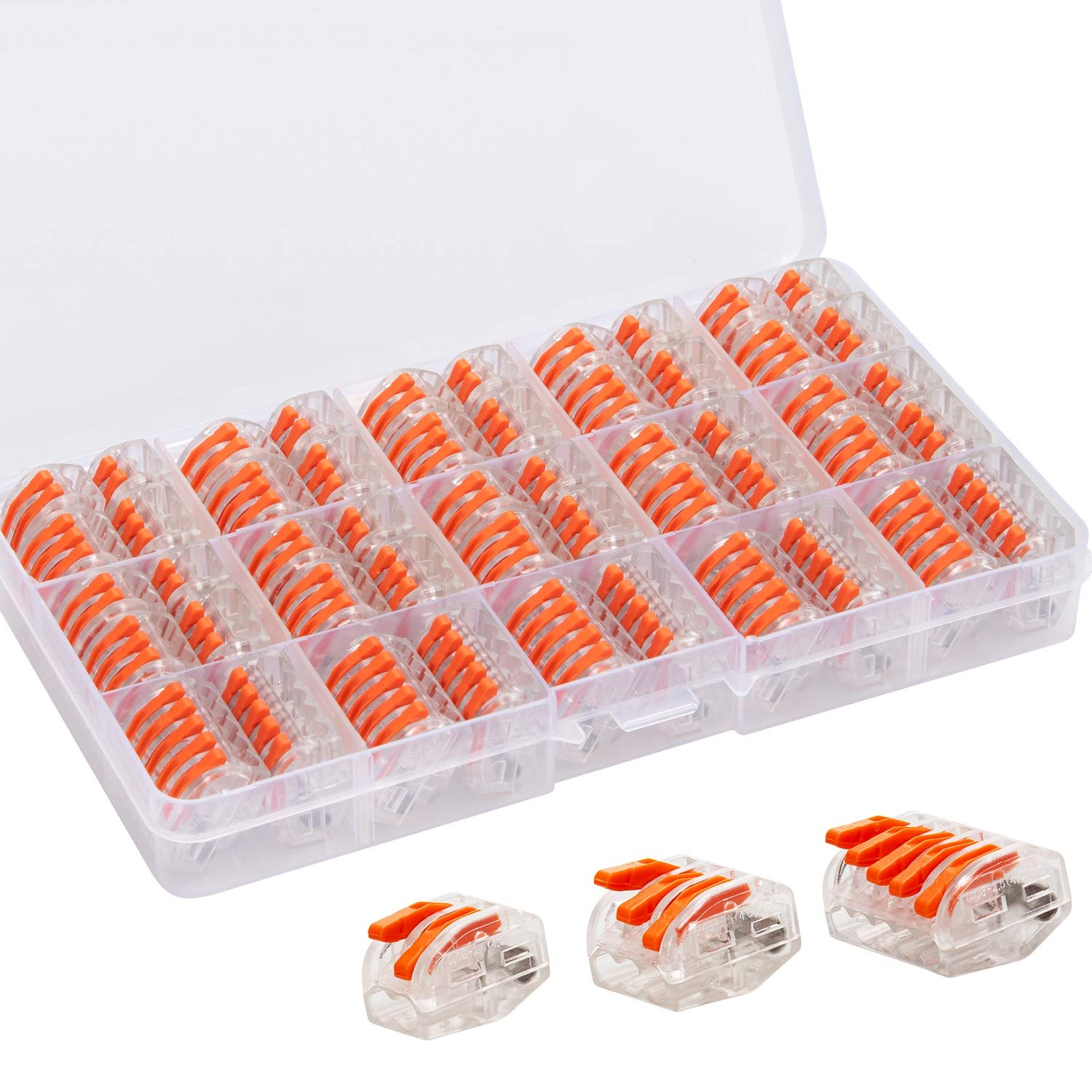 Linhon 50-Piece Lever Nuts Connection Clamp Set, Conductor Clamp Compact Terminal Block Wire Push Cable Connector – 2 Pin 20Pcs, 3 Pin 20Pcs, 5 Pin 10Pcs