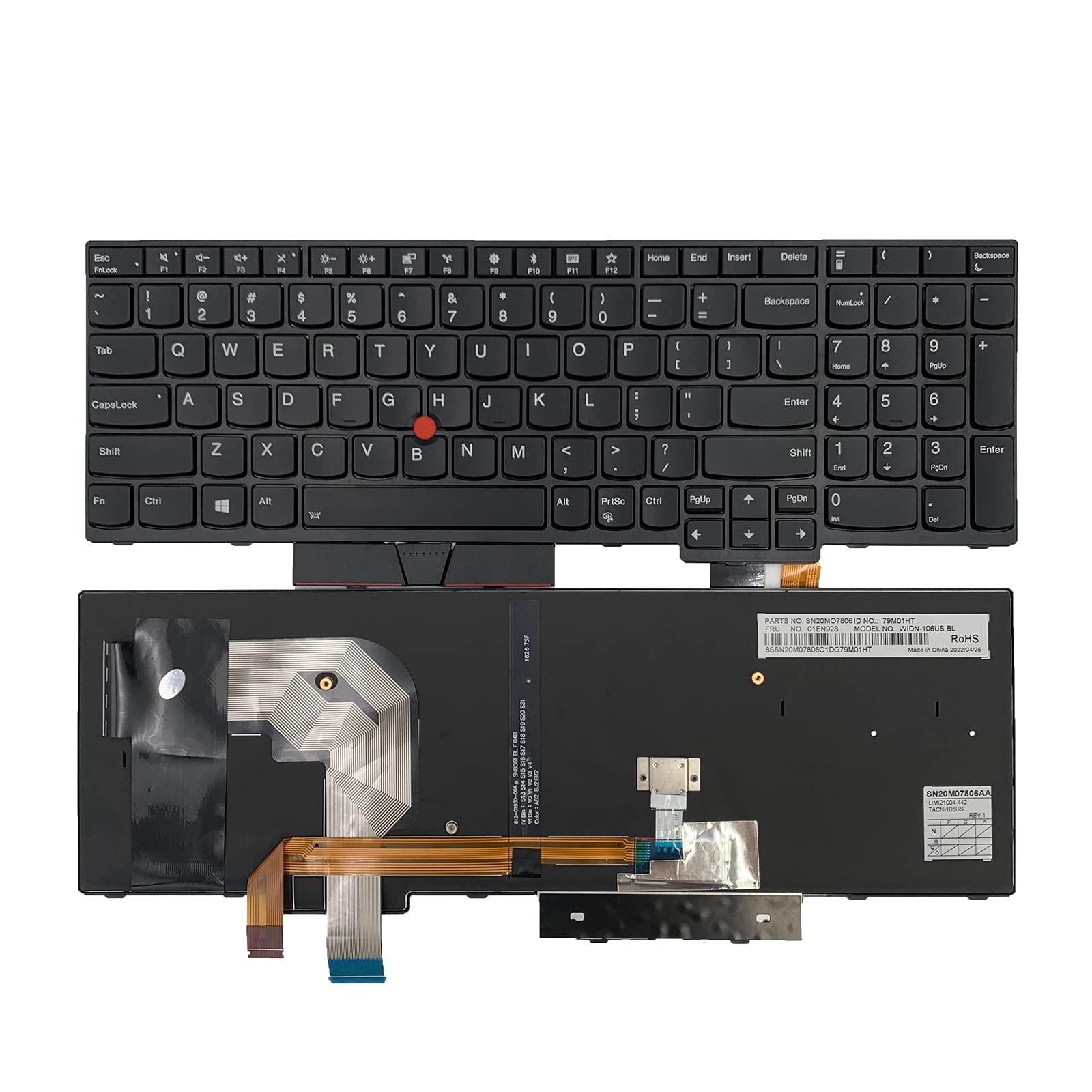 Photo 1 of Laptop Replacement US Layout with Backlight with Pointer Keyboard for Lenovo ThinkPad T570 T580 P51s P52s (Isn't for P51 P52) Black 01HX287 208 01ER611 SN20H34910 SN20H34951