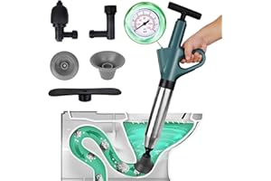 PPDAMN Toilet Plunger,Stainless Steel Toilet Clog Remover,High-Pressure Air Drain Blaster with Real-Time Barometer Powerful Drain Snake Sink Plunger Plumbing Tools,Plungers for Sink,Floor,Kitchen Tube