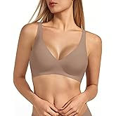 VQJ Women's Wireless Soft Jelly Push Up Bra with Deep V Plunge & Light Support, No Underwire Comfort Everyday Bralette