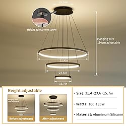 Dimmable LED Pendant Light for Dining Room, 3 Ring
