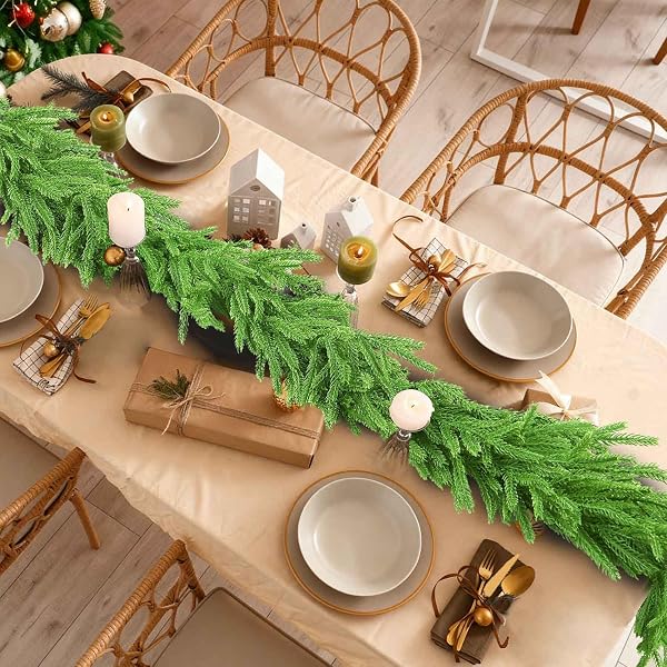 HORYNAR 2 PCS CHRISTMAS GARLANDS, 12 FT (2 * 6FT) ARTIFICIAL LIFELIKE PINE GARLAND, BANNER INCLUDED,GREENERY GARLAND FOR MANTLE,TABLE,STAIRS,WALL,INDOOR, CHRISTMAS DECORATIONS OUTDOOR (2, 6 FT)