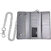 IBRO VINTAGE Motorcycle Chain Wallet for Men – Premium Cowhide Leather, RFID Tri-Fold Biker Wallet with Heavy Duty Chain for Bikers Truckers & Hunters, Credit Card Money Organizer Long Wallet | Long Trifold, RFID Blocking, Men's, Trucker Biker