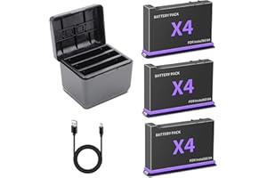 3-Pack 360 X4 Replacement Batteries for Insta360 X4 Camera 2500mAh and Triple LED USB Quick Battery Charger Hub, Replacement 