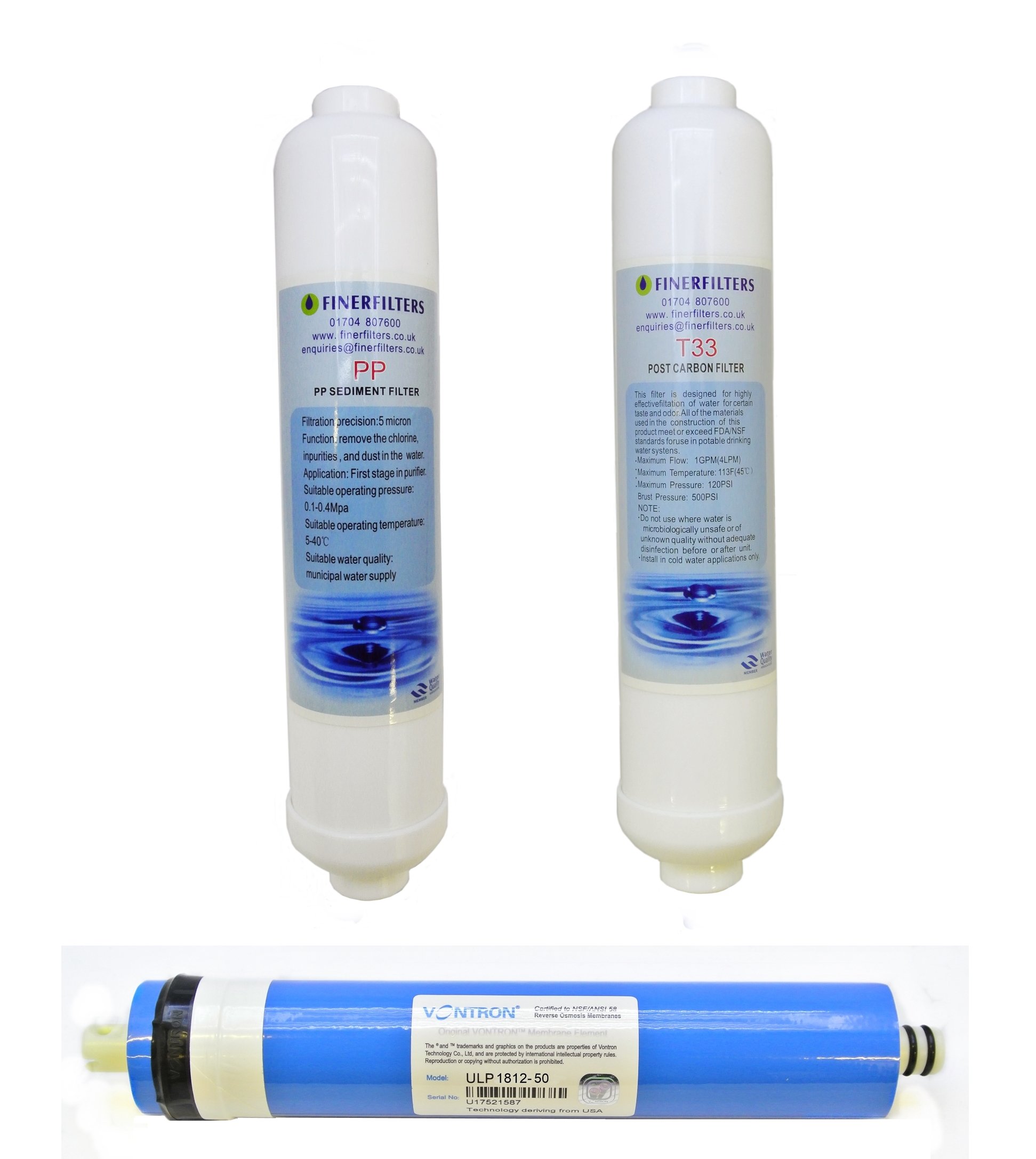 FINERFILTERS Compact 3 Stage Aquarium Reverse Osmosis Water Filter Replacement Filters & 50GPD Membrane