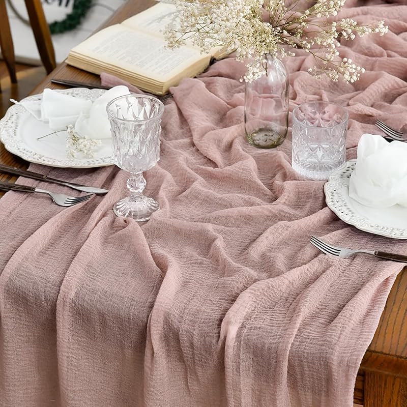 Artoid Mode Boho Dusty Pink Gauze Table Runner 400 cm Polyester