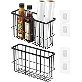 Lae Nuvole 2Pcs Peel and Stick Cabinet Door Organizer - Kitchen Foil and Plastic Wrap Organizer, Metal Wire Wall Basket Storage - Maximize Space for Kitchen,Bathroom,RVs,Dorm,Pantry (Black)