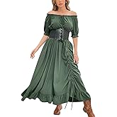 ZhouBoat Women Renaissance Dress Costume Medieval Dress with Corset Irregular Fairy Costume Olive Green S