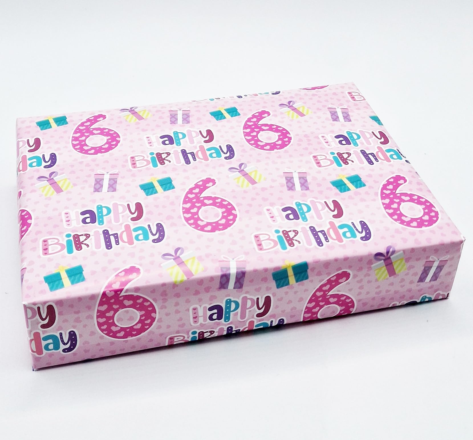 2 Sheets + 2 Gift Tags 6th Birthday Girl Pink Wrapping Paper Age 6 Cute Birthday Giftwrap Pink (PA)
