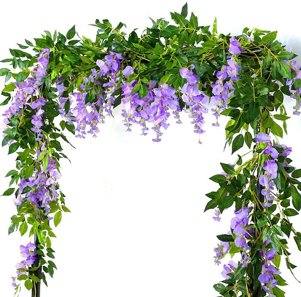 Hiveta Artificial Flowers Outdoor, 4PCS 2m/7ft Wisteria Artificial plants Vine Hanging Trailing Plants String Flower Garlands for Garden Indoor Home Living Room Wedding Decorations