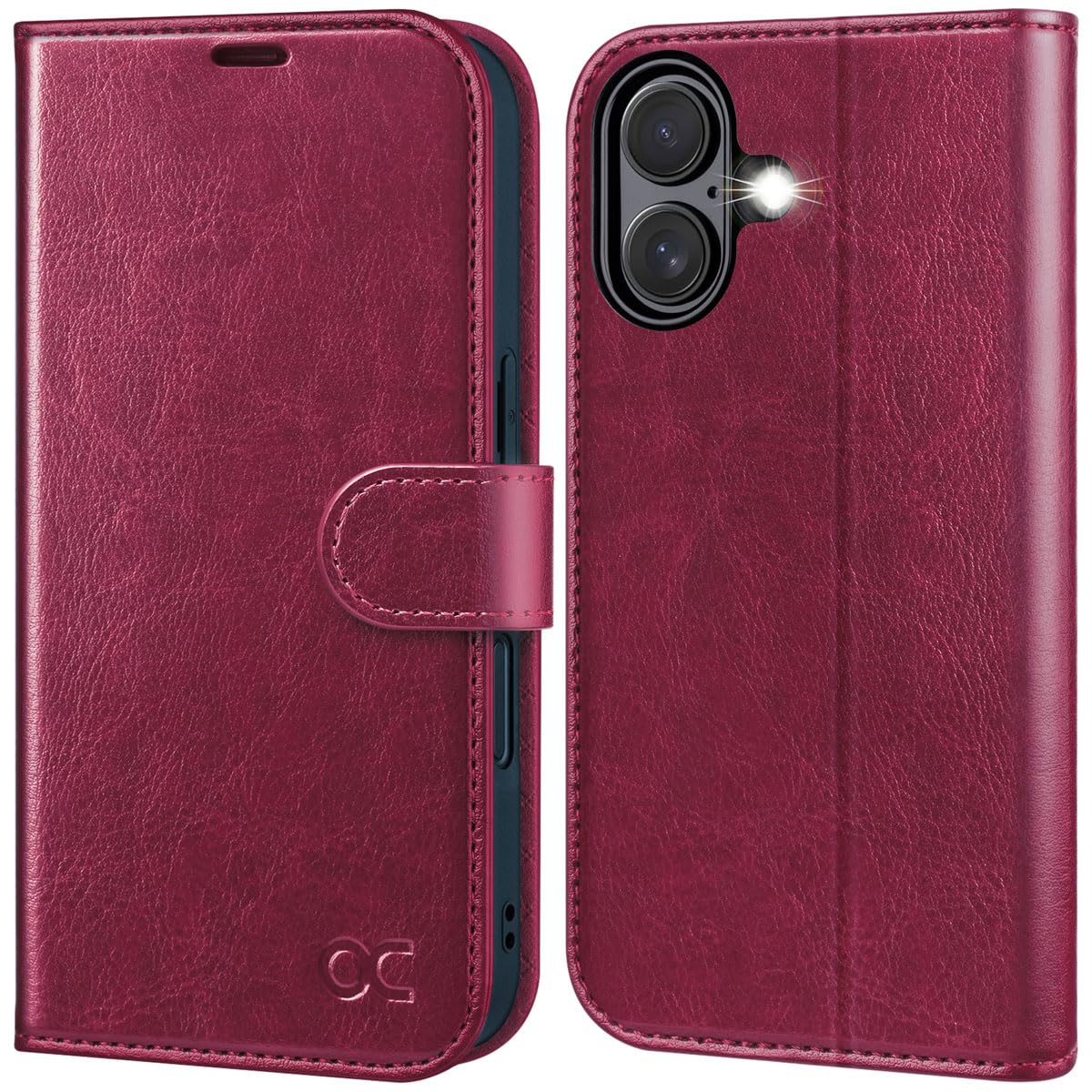 OCASE for iPhone 16 Case, PU Leather Wallet, Magnetic Flip Folio Cover with RFID Blocking, Card Holders, Shockproof TPU, and Kickstand for 6.1 Inch iPhone 16 (2024), Burgundy