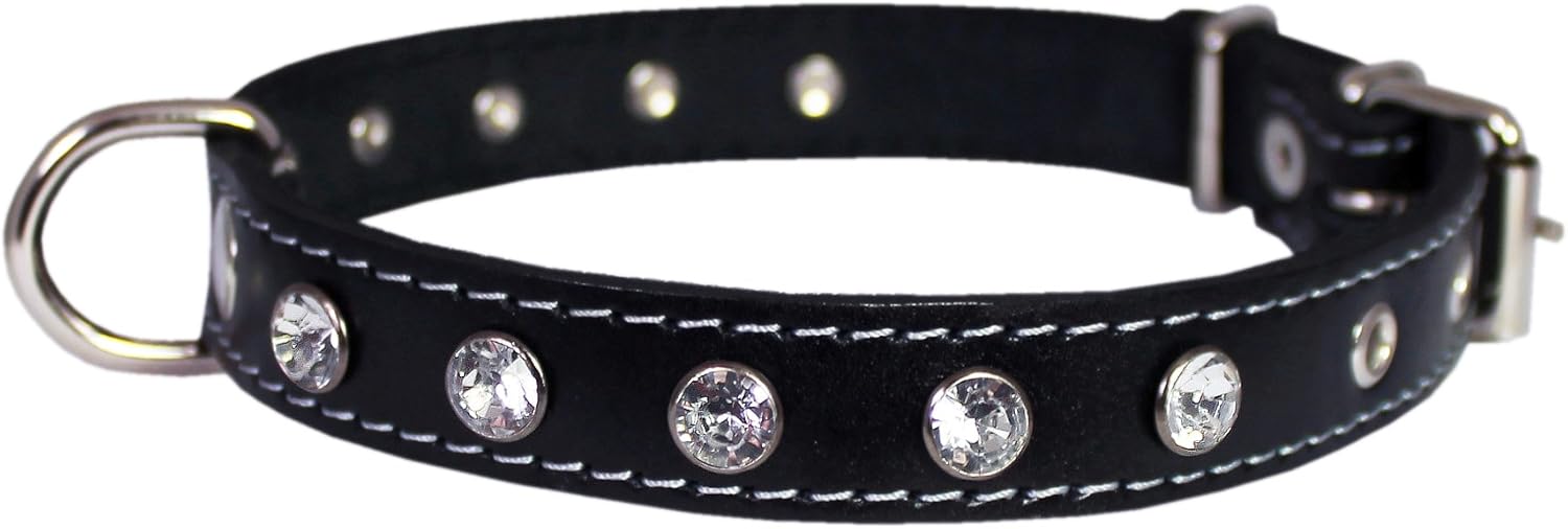 leather diamante dog collar
