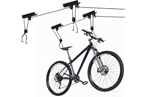 2 Pack Bike Hoist Lift System for Ceiling - 100 lb Capacity Heavy Duty Bicycle Storage Rack with 3 Pulleys & 49 ft Rope, Spac