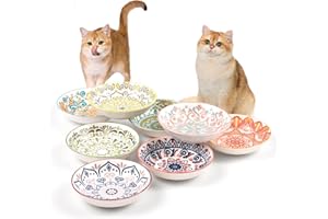 YEAHGO Cat Food Bowls for Indoor Cats Ceramic Cat Bowls Whisker Friendly Cat Dishes for Food and Water 5.5 Inches Kitten Bowls Cute Cat Feeding Bowls Set 8 Cat Wet Food Bowl Set Shallow Cat Plate