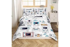 Erosebridal Gamer Bedding Sets for Boys,Gaming Duvet Cover Set Twin Size,Boys Video Games Comforter Cover,Gamepad Designs Bed Set for Teen Boys Bedroom,Joystick Controller,2 Pcs with 1 Pillow Sham