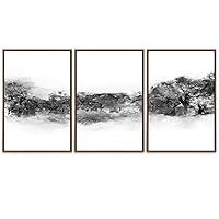 SIGNWIN 3 Piece Framed Canvas Wall Art Mountain with Fog Canvas Prints Home Artwork Decoration for Living Room,Bedroom - 16
