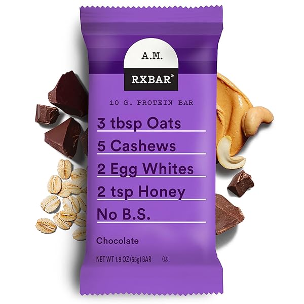 RXBAR A.M. PROTEIN BARS, GLUTEN FREE SNACKS, BREAKFAST SNACKS, CHOCOLATE, 9.7OZ BOX (5 BARS)