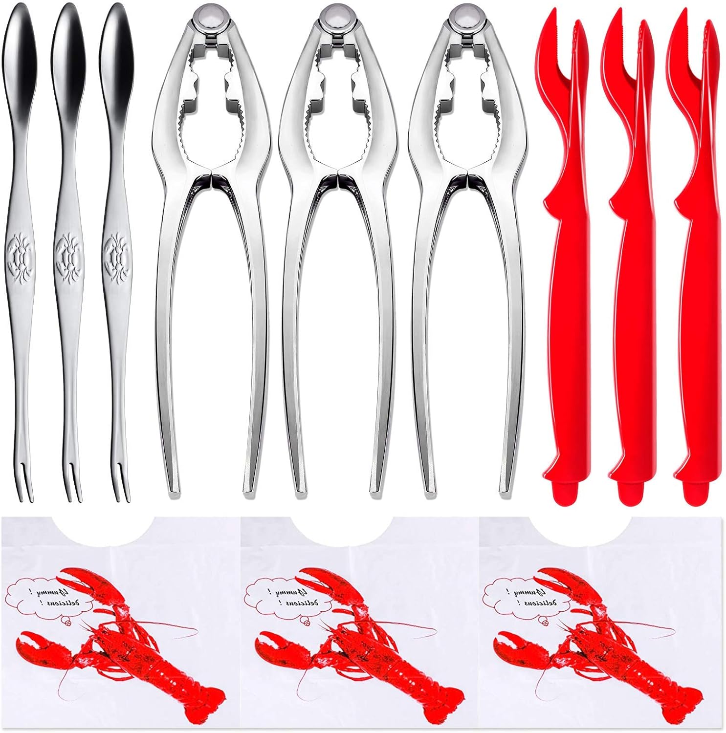 12 Pack Sturdy Crab Crackers and Tools Kit, Dishwasher Safe Seafood Tools Set, Crab Crackers, Lobster Shell Knife, Crab Leg Picks, Crab Bibs Disposable, Stainless Steel Nut Cracker Set, Kitchen Tools: Kitchen & Dining