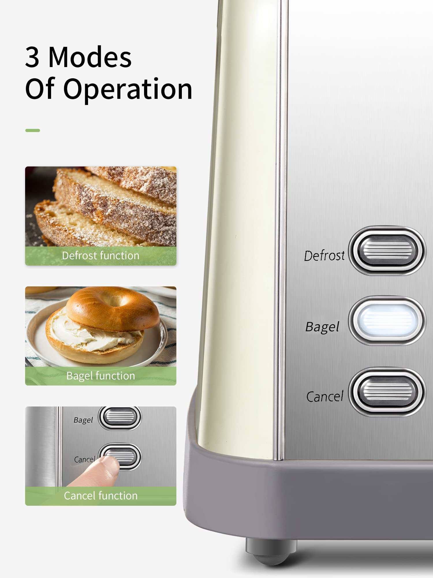 Toaster 4 Slice, Extra Wide Slots, Stainless Steel with High Lift Lever, Bagel and Muffin Function, Removal Crumb Tray, 7-Shade Settings with Warming Rack, Yellow, Yabano