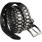 FIORETTO Stylish Mens Studded Casual Italian Cowhide Leather Belts For Jeans Punk Rock Rivets Belt With Buckle For Men Black