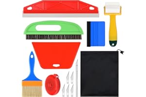 TOPHONIEX Wallpaper Smoothing Tools Kit Include Big Red Squeegee, Medium-Hardness Squeegee, Edge Tool, Seam Roller, Knife Blades, Paste Brush, Measure Tape, Wallpaper Brush,Wallpaper Tool Kit