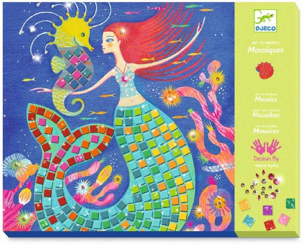 DJECO The Song of the Mermaids Mosaic Box (39423), Multicolor (1), Multicoloured, 8.5 x 8.5 x 1.6 pulgadas