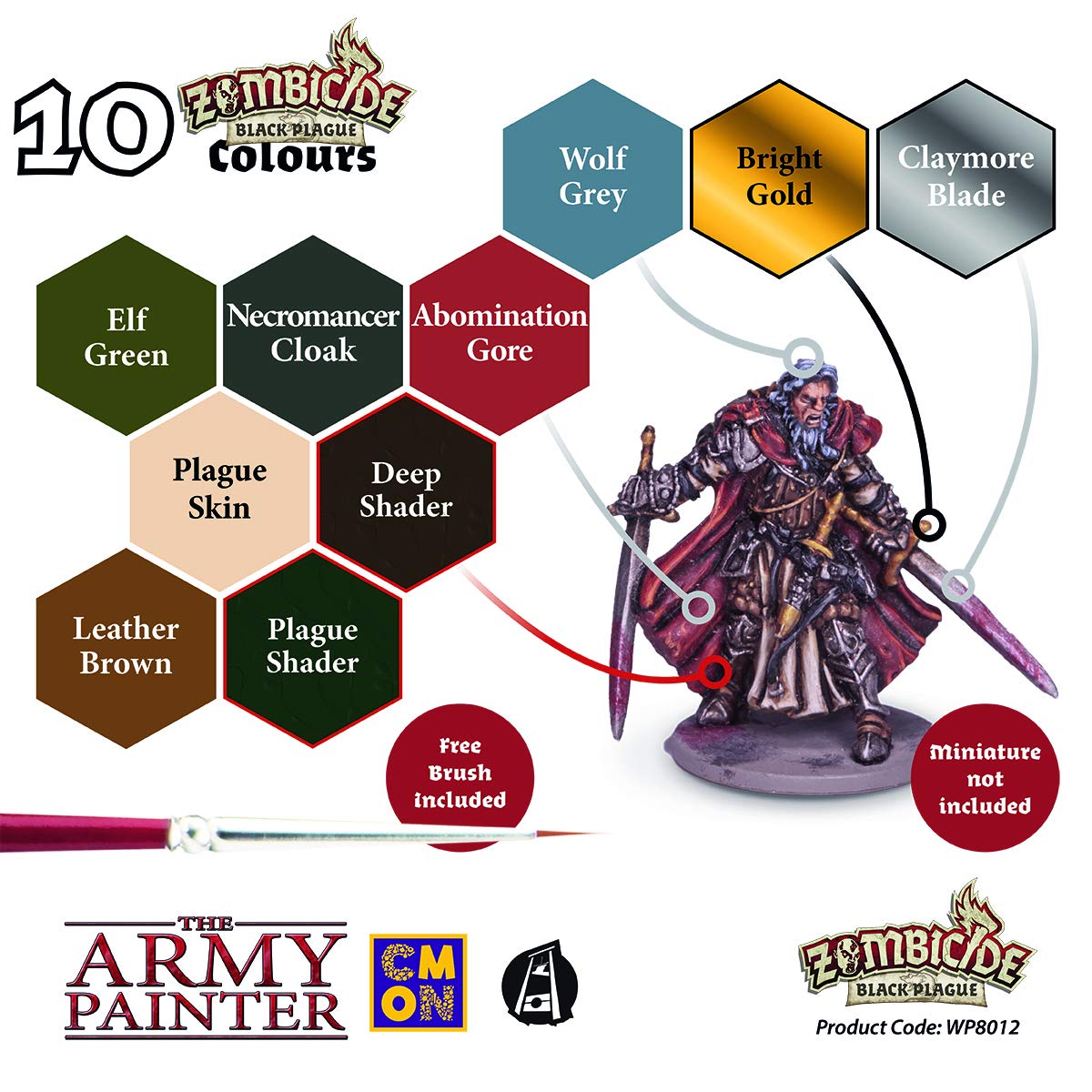 The Army Painter Zombicide Paint Set, 10 Dropper Bottles of Miniature Paint with Free Paintbrush