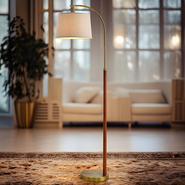 G-SAFAVA 62.5″ WOOD FLOOR LAMP FOR LIVING ROOM GOLD WITH FOOT SWITCH ARC STANDING TALL LAMPS FOR BEDROOM MID CENTURY MODERN CORNER FLOOR LAMPS FOR OFFICE NURSERY INDUSTRIAL READING LIGHT ROOM LAMP