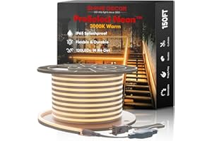 Shine Decor LED Neon Rope Lights AC 120V, ETL-Listed Flexible 120LEDs/M Dotless Strip Lighting, Custom Cuttable & IP65 Waterproof for Indoor Outdoor, 3000K Warm White, 150FT