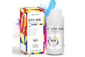 Polytech DTF White Ink 500ML for Heat Transfer Printing, Direct to Film Transfer for PET Film, High Opacity Refill for Printers ET-8550, XP-15000, L1800, L805, R1390, I3200, XP600