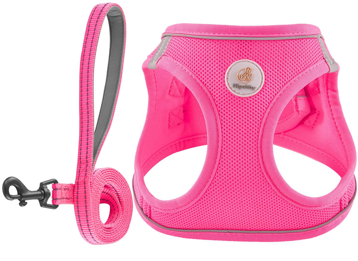 Photo 1 of Hipubby Dog Harness and Leash Set, No Pull Soft Mesh Puppy Harness for Small Medium Dogs, Cats - Step in Reflective Breathable Lightweight Vest Harness for Walking, Training - Rose Red, M