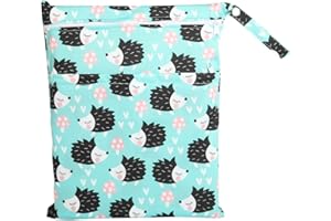 Sigzagor Wet Bag Baby Cloth Diaper Nappy Bag Reusable Washable With Two Zippered Pockets (Hedgehog)
