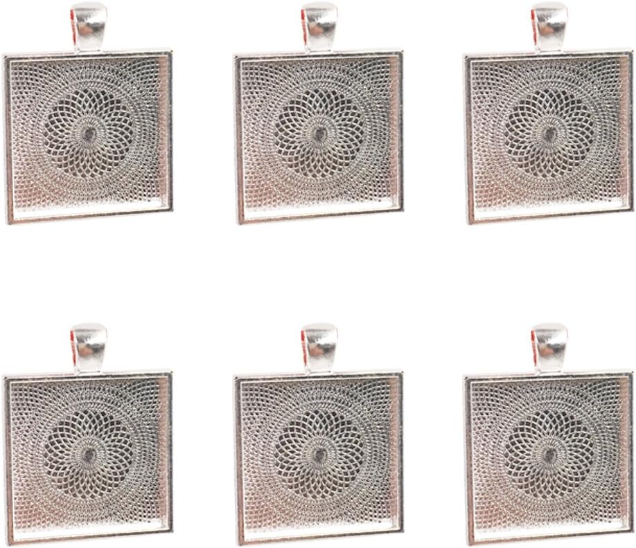 Dcatcher 24 PCS Bezel Pendant Trays Square Cabochon Settings Trays Pendant Blanks, Silver (Silver)