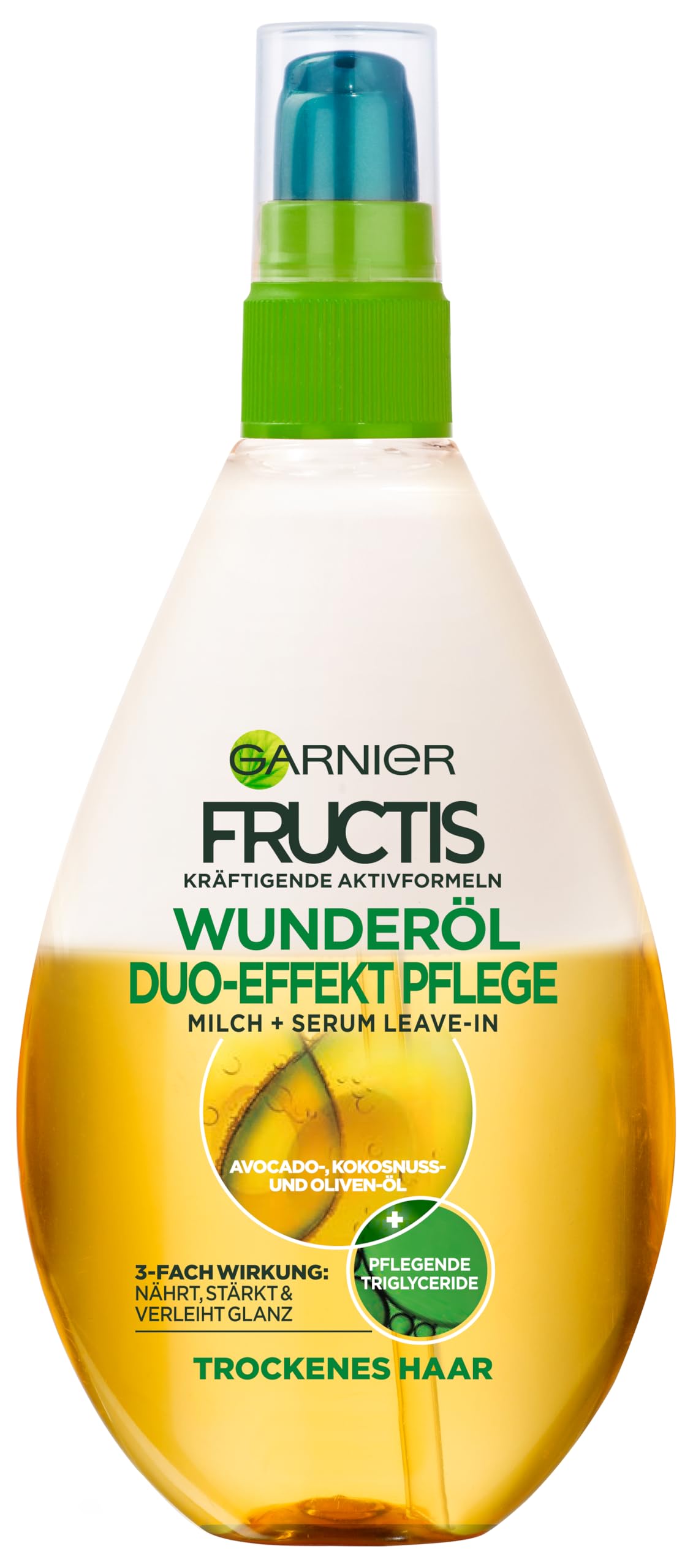 Garnier Fructis Duo-Effect Care Oil Hair Treatment / Intensive Hair Oil for Spraying Without Rinsing (with Valuable Natural Oils - for Dry, Damaged Hair) Pack of 1 - 150 ml