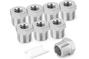 TAISHER 5PCS 304 Stainless Steel Reducer Hex Bushing, 3/4" NPT Male x 1/2" NPT Female, Reducing Pipe Adapter Fitting
