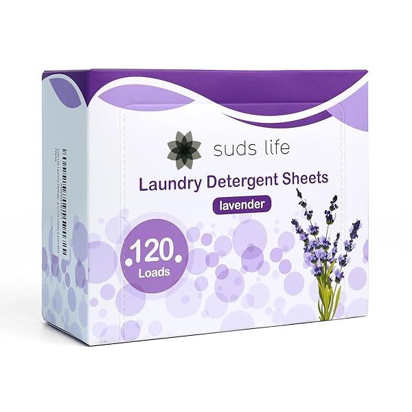 SUDS LIFE LAUNDRY DETERGENT SHEETS (60 SHEETS) OCEAN BREEZE, LAVENDER, RAINFOREST – PORTABLE, CONCENTRATED LAUNDRY DETERGENT (UP TO120 LOADS) (LAVENDER)