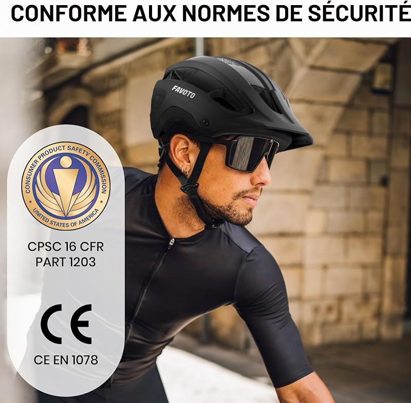 Casque Vélo VTT avec Visière Amovible, Léger pour Homme