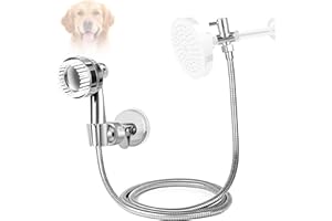 Qishiyi Pet Shower Attachment with 8.2ft Hose & Silicone Brush，Three modes Dog Bathing Tool，Easy Connect to Bathtub Faucet for Dogs Cats Home Use