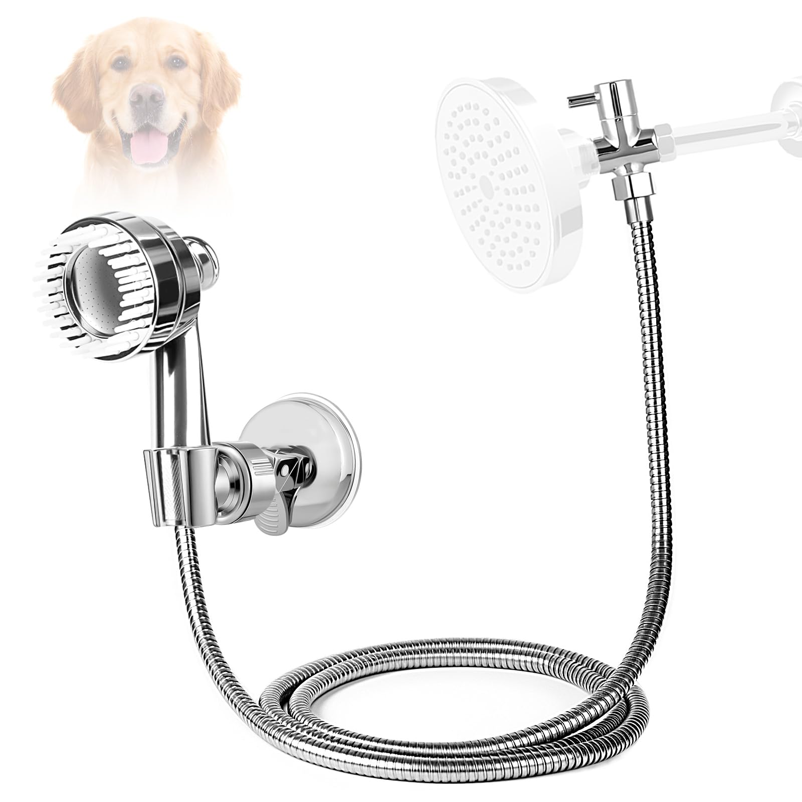 Photo 1 of *MINOR DAMAGE - USED*
Qishiyi Pet Shower Attachment with 8.2ft Hose & Silicone Brush?Three modes Dog Bathing Tool?Easy Connect to Bathtub Faucet for Dogs Cats Home Use
