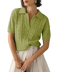 Imily Bela Women's Cable Short Sleeve Sweaters Tops