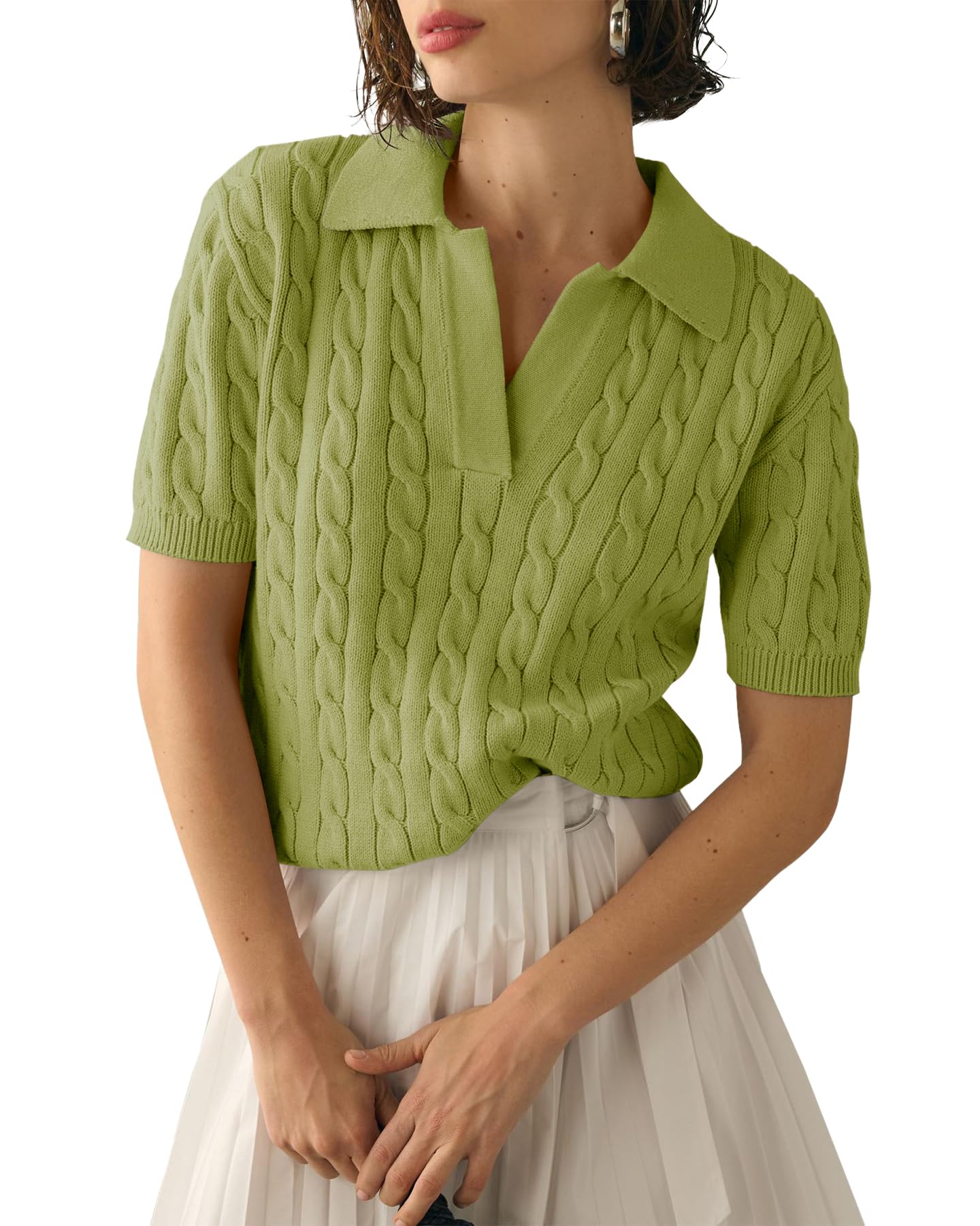 Imily Bela Women's Cable Short Sleeve Sweaters Tops