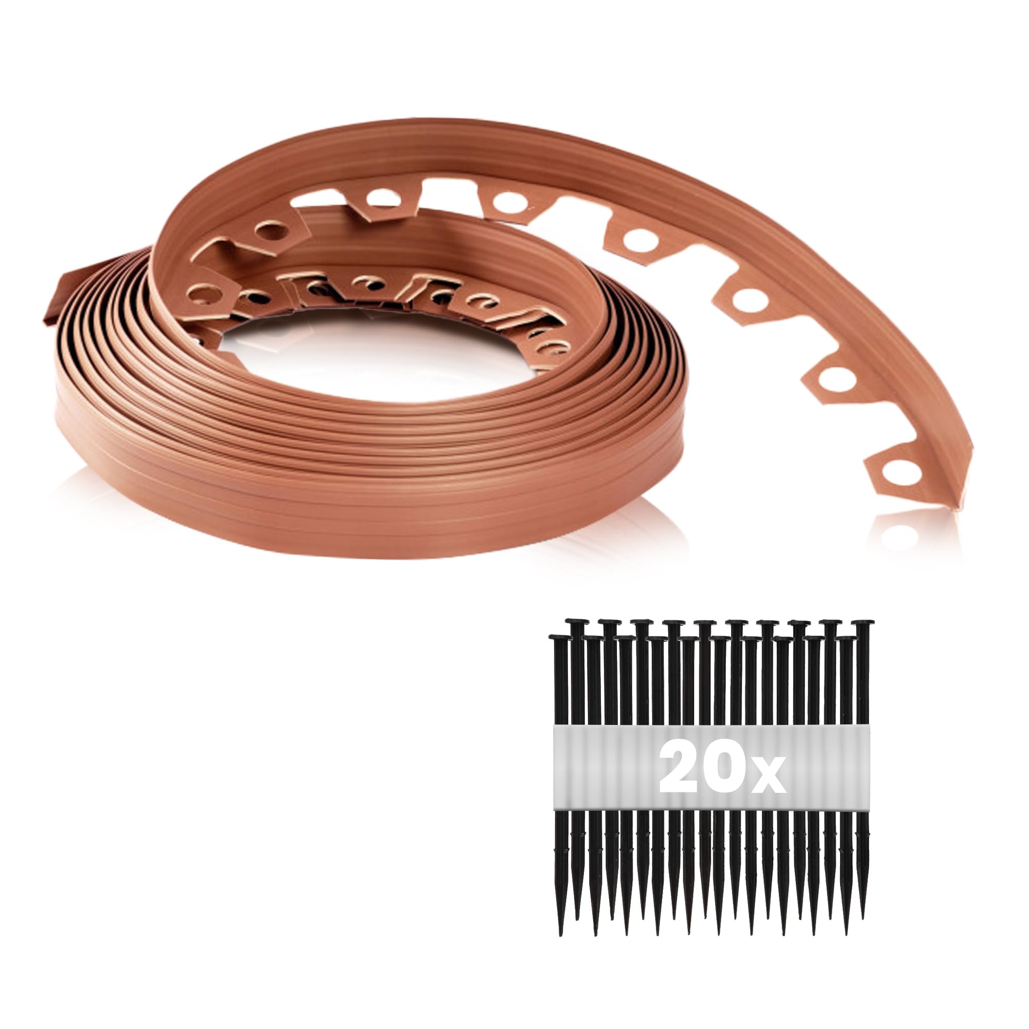 GARDENIX Lawn Edging 6cm high - 33ft long Light Brown Flexible Garden Edging Border with Easy Dig Installation & Reinforced Plastic Pegs, Ideal for Flowerbeds, Lawn, Grass, Pavement - Easy to Cut